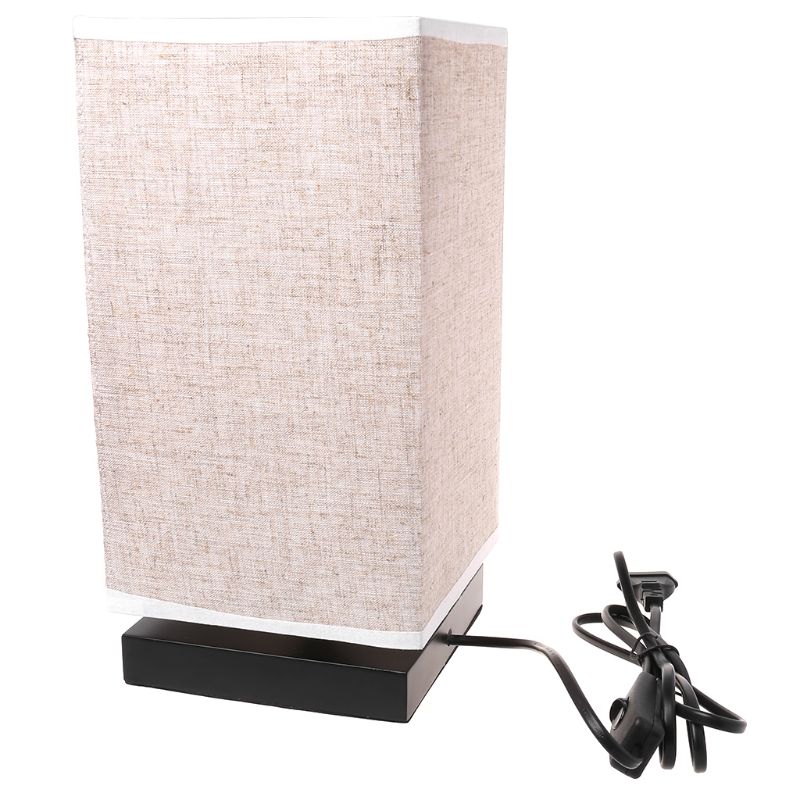 Fabric Shade Bedside Table Lamp With Solid Wood Base Minimalist Night Light